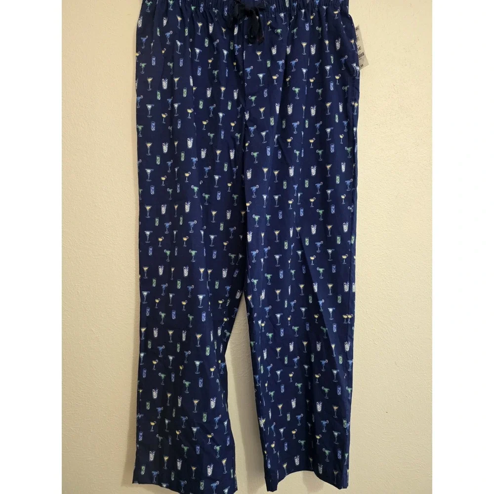 Club Room Woven Cocktail Graphic Pajama Pants Blue Men's Size Large